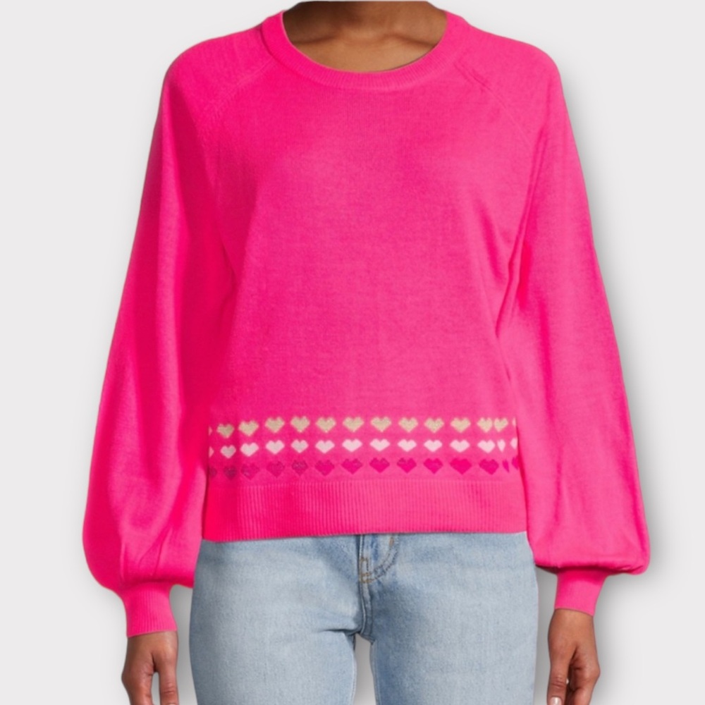 Lilly Pulitzer Women’s Alyona Sweater XS Heart Jacquard Blouson Barbiecore NWT